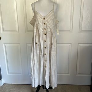 NWT Indigo Rein Linen Blend Striped Tan and Off White Dress Juniors Sz XL